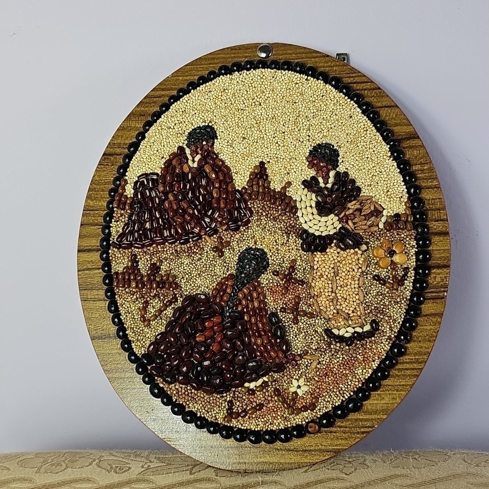 Mosaic Folk Art Hand Made with Seeds & Grains